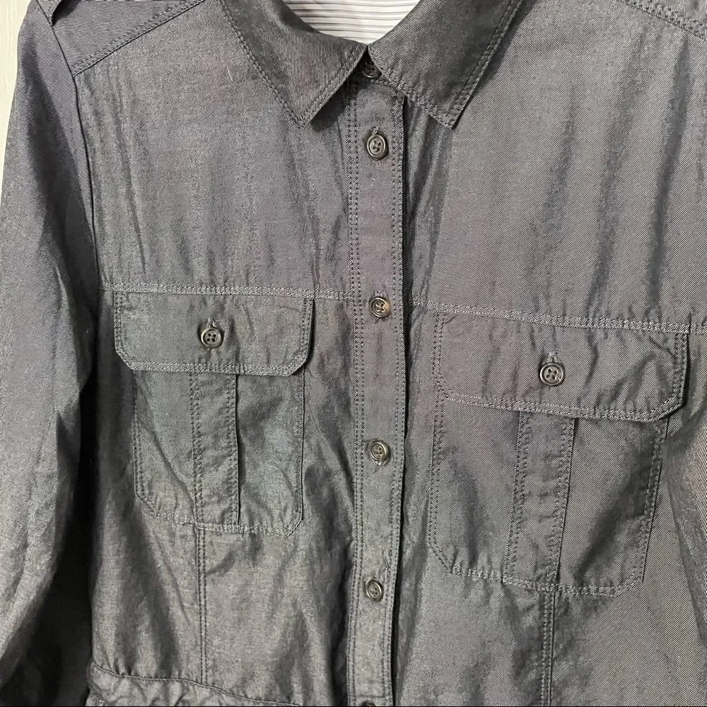 Gap Dark Cotton Drawstring Waist Shirtdress with Pockets, Medium - Picture 7 of 13